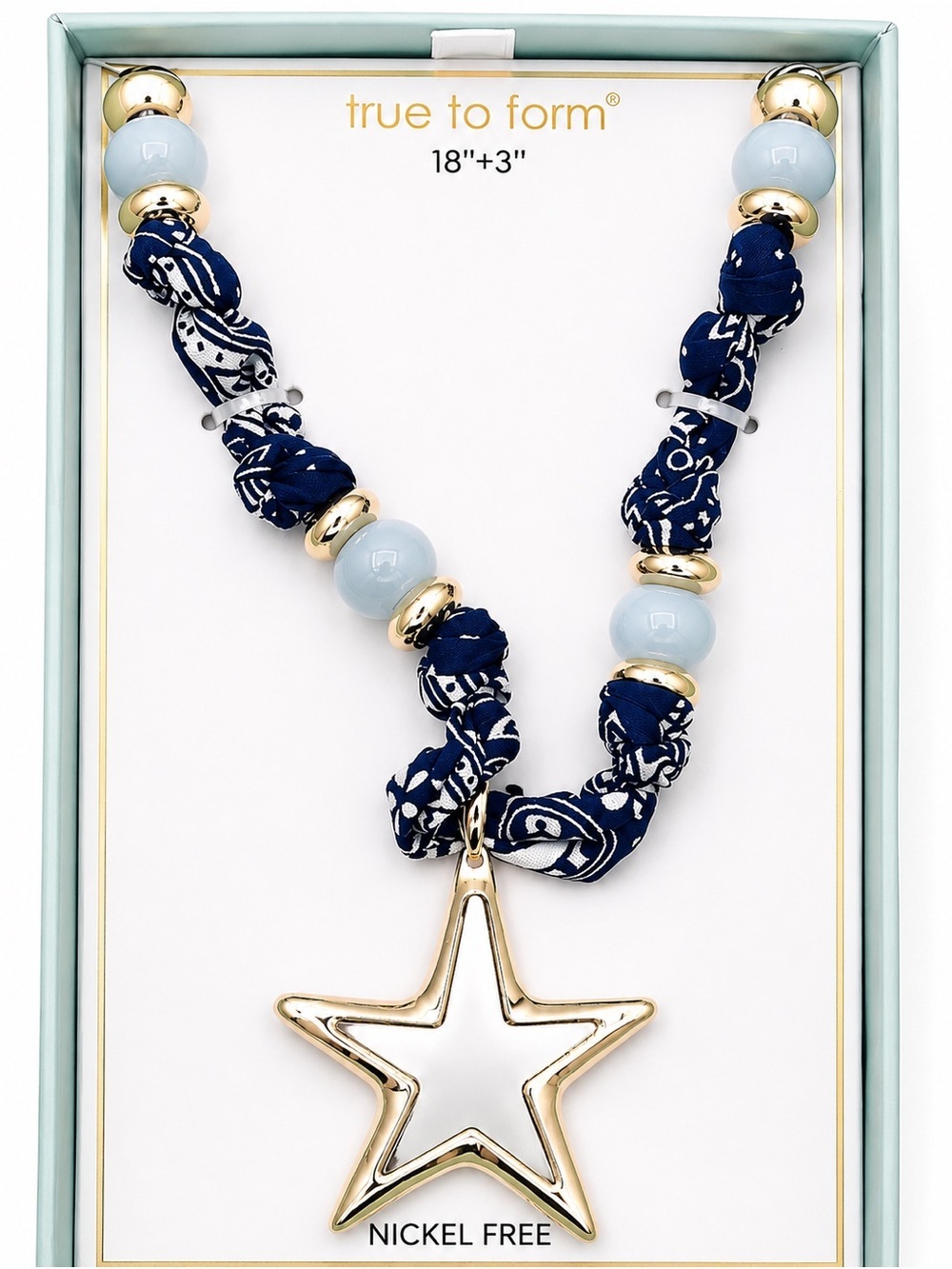 Gold Silver Star Pendant Statement Navy Blue Necklace Coastal Beaded Boho Chic